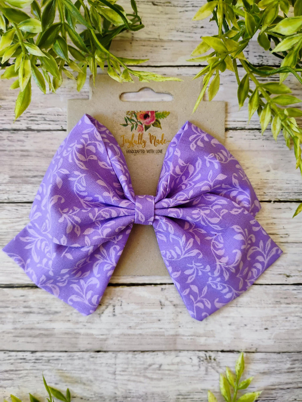 Purple Vine Sailor Bow: Handmade Cotton Hair Clip, Headband or Ornament