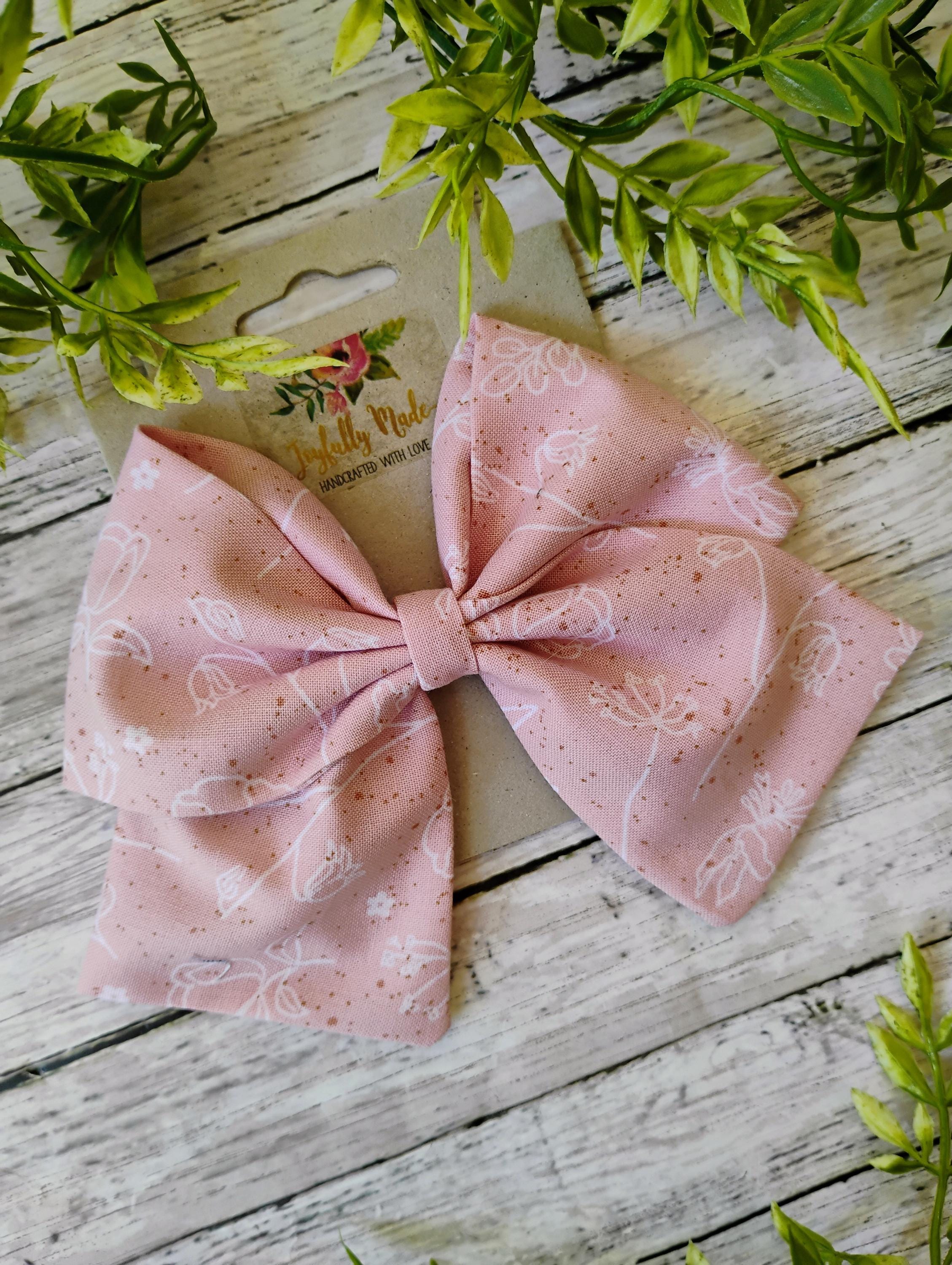 Pink Flower Sailor Bow: Cotton Hair Clip, Headband or Ornament