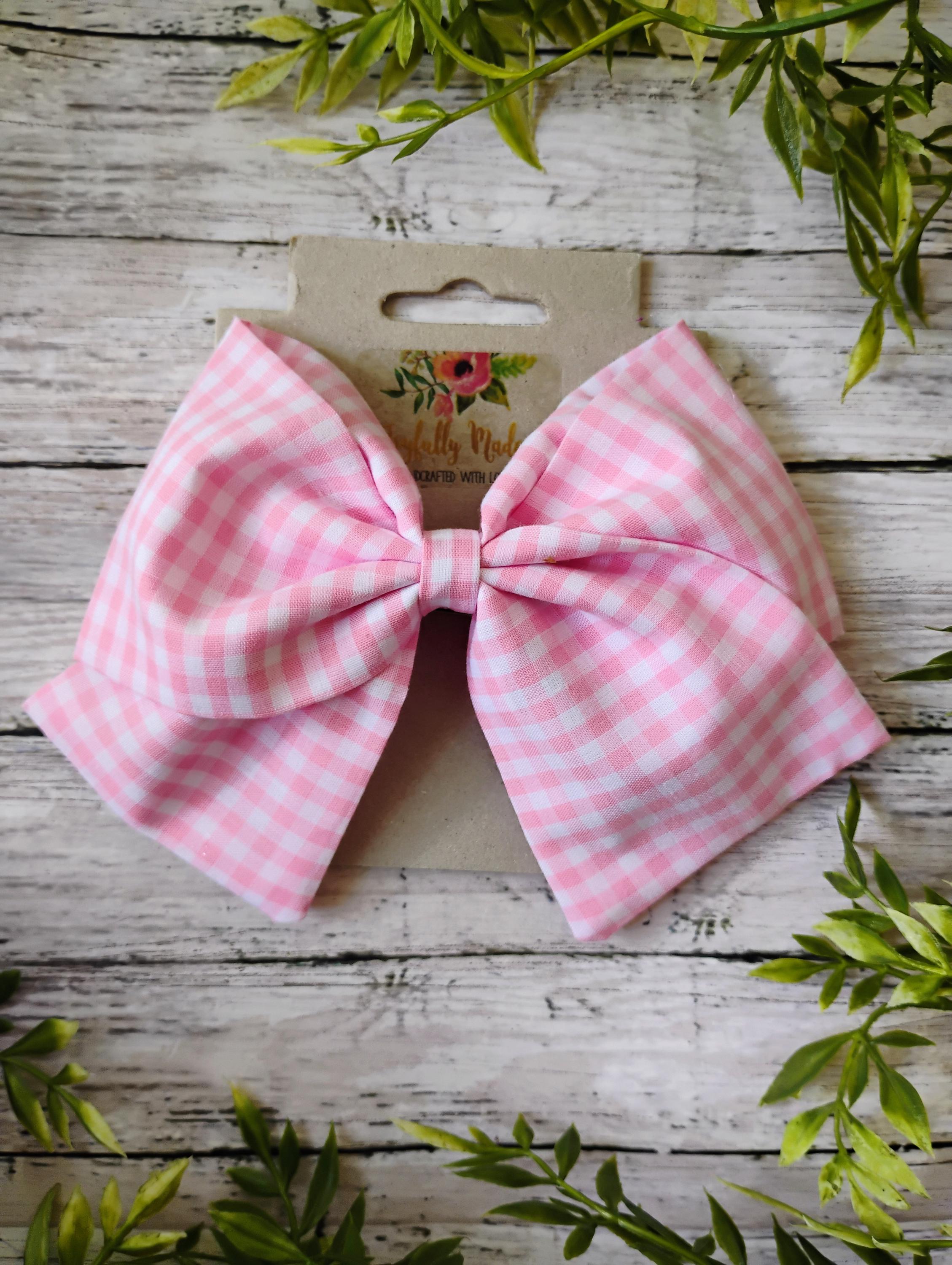Pink Gingham Hair Bow, Headband, or Ornament
