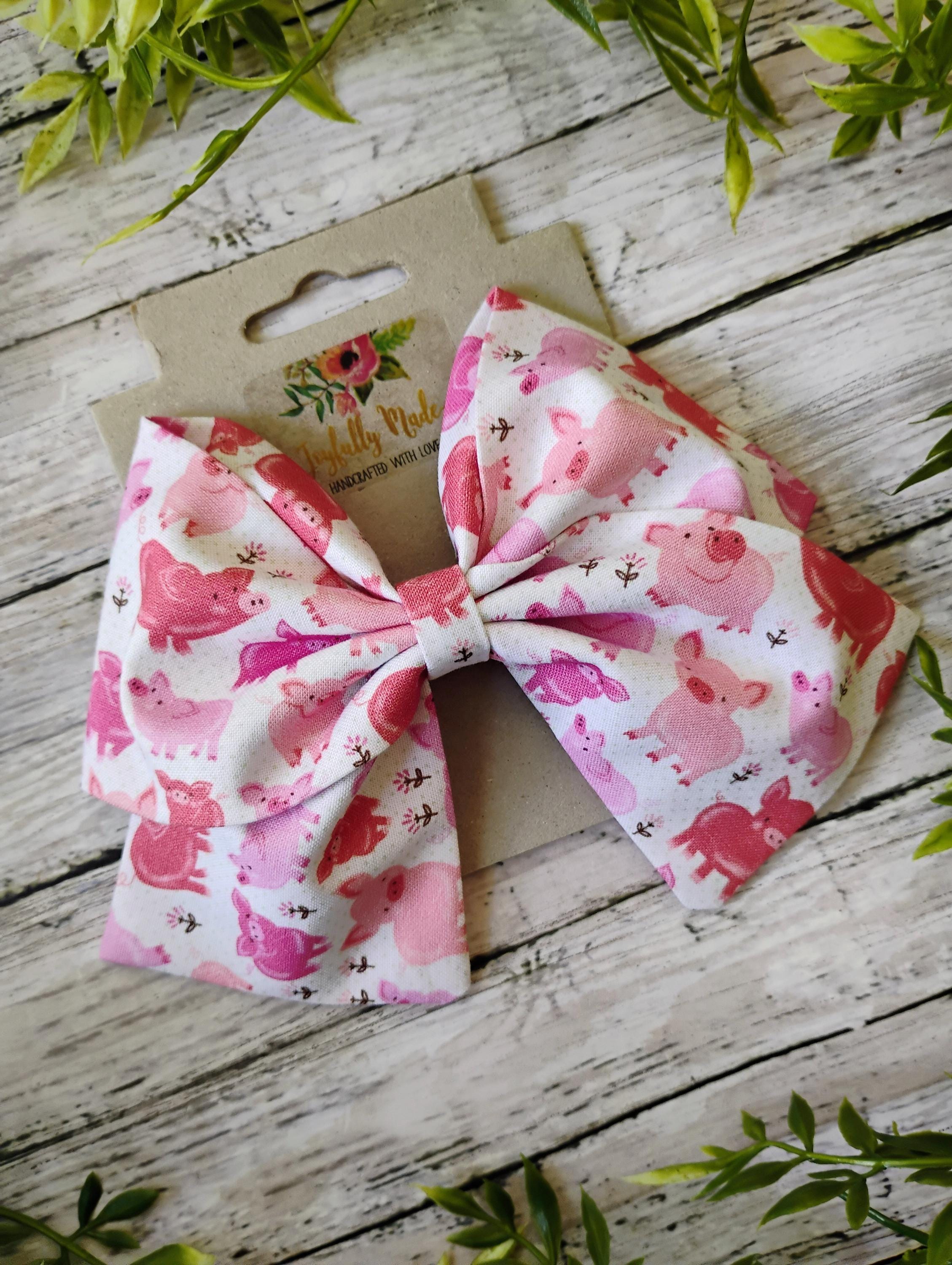 Pig Hair Bow: Sailor Style Cotton Bow - Alligator Clip or Headband