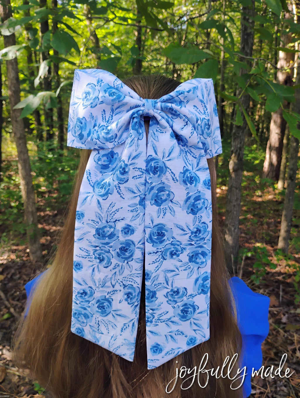 Jumbo Blue Toile Hair Bow: Large Sailor Bow with Alligator Clip