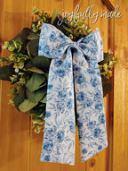 Jumbo Blue Toile Hair Bow: Large Sailor Bow with Alligator Clip