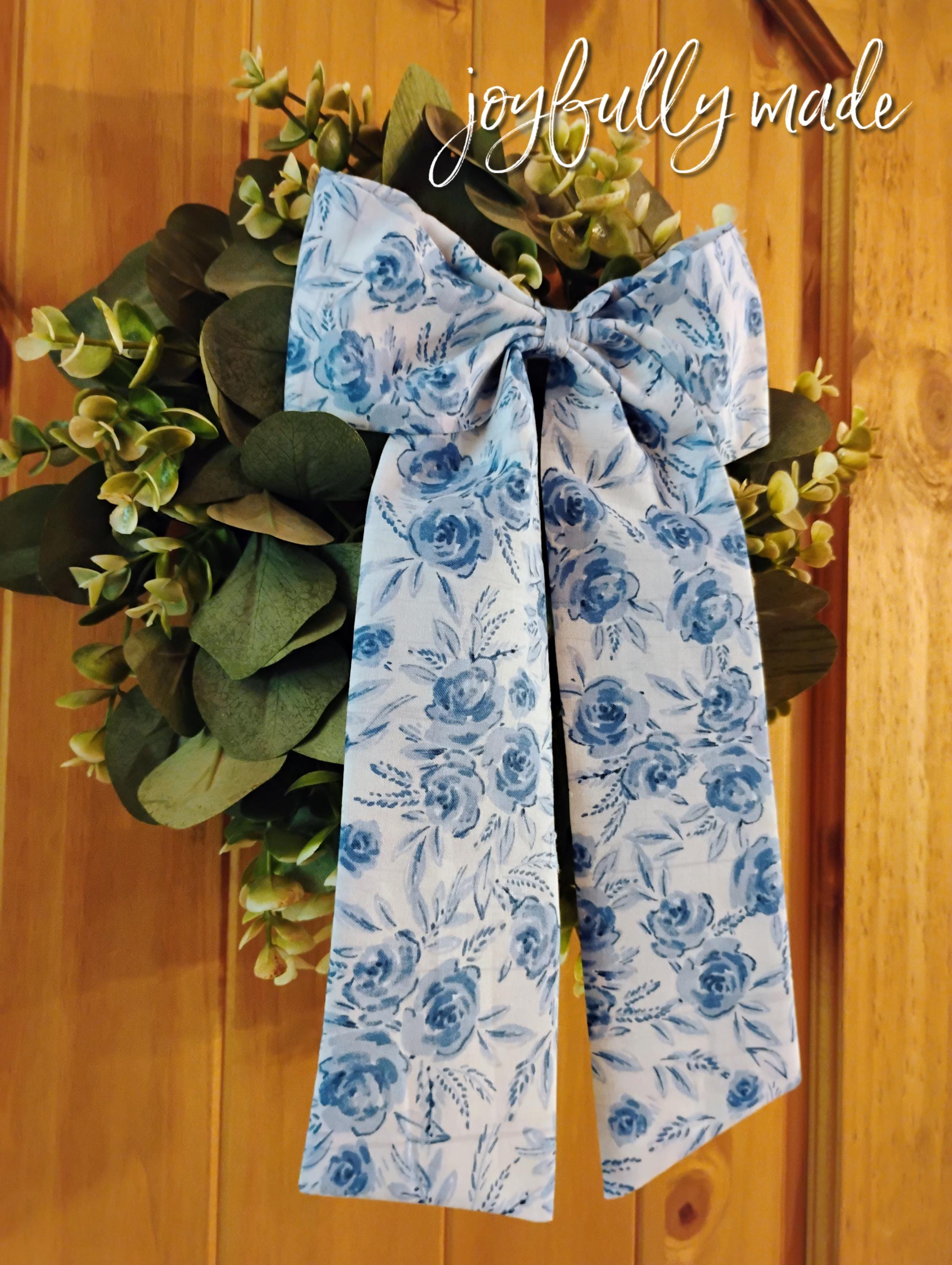 Jumbo Blue Toile Hair Bow: Large Sailor Bow with Alligator Clip