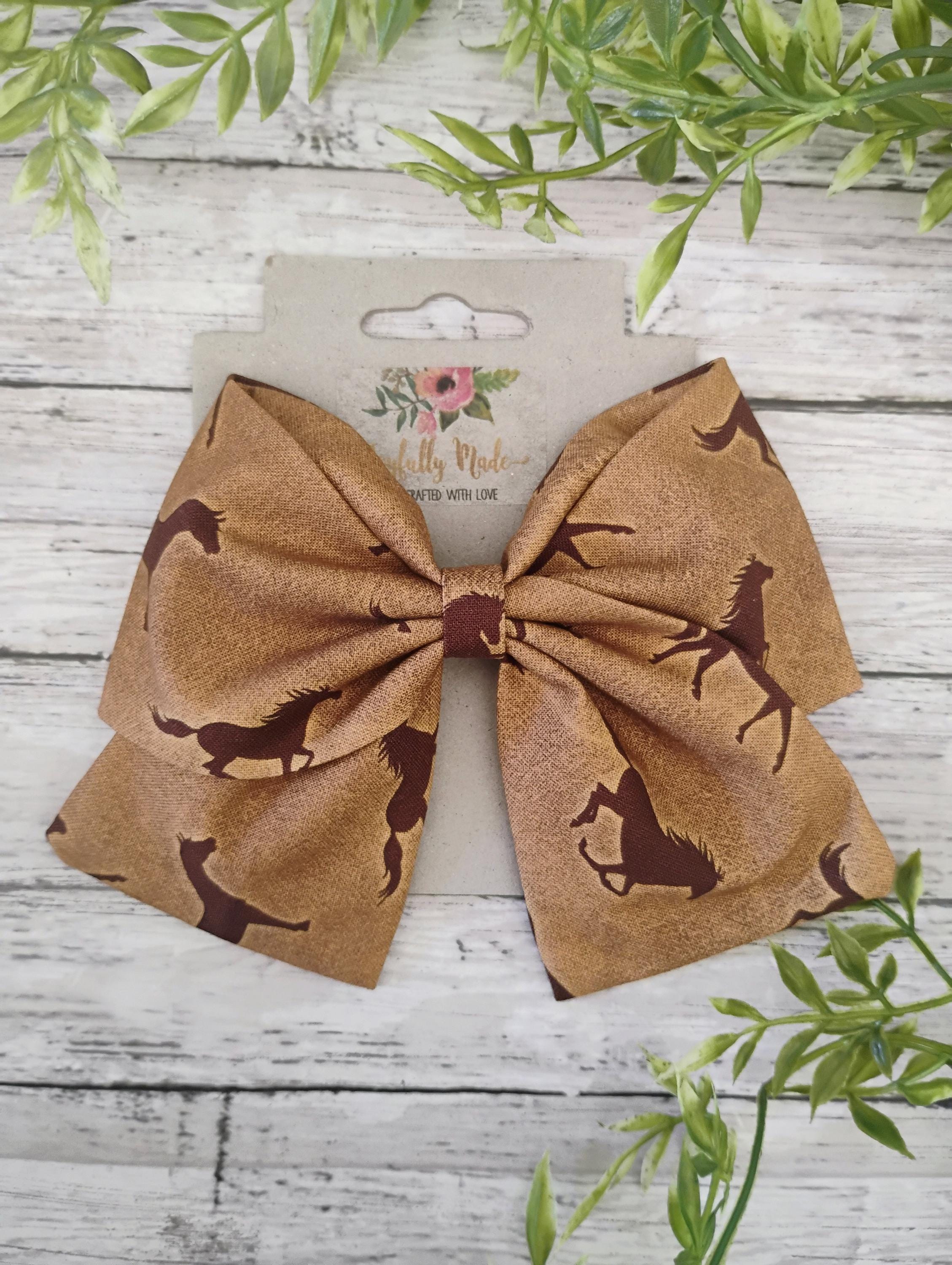Horse Hair Bow: Cowgirl Cotton Fabric Bow - Alligator Clip or Headband
