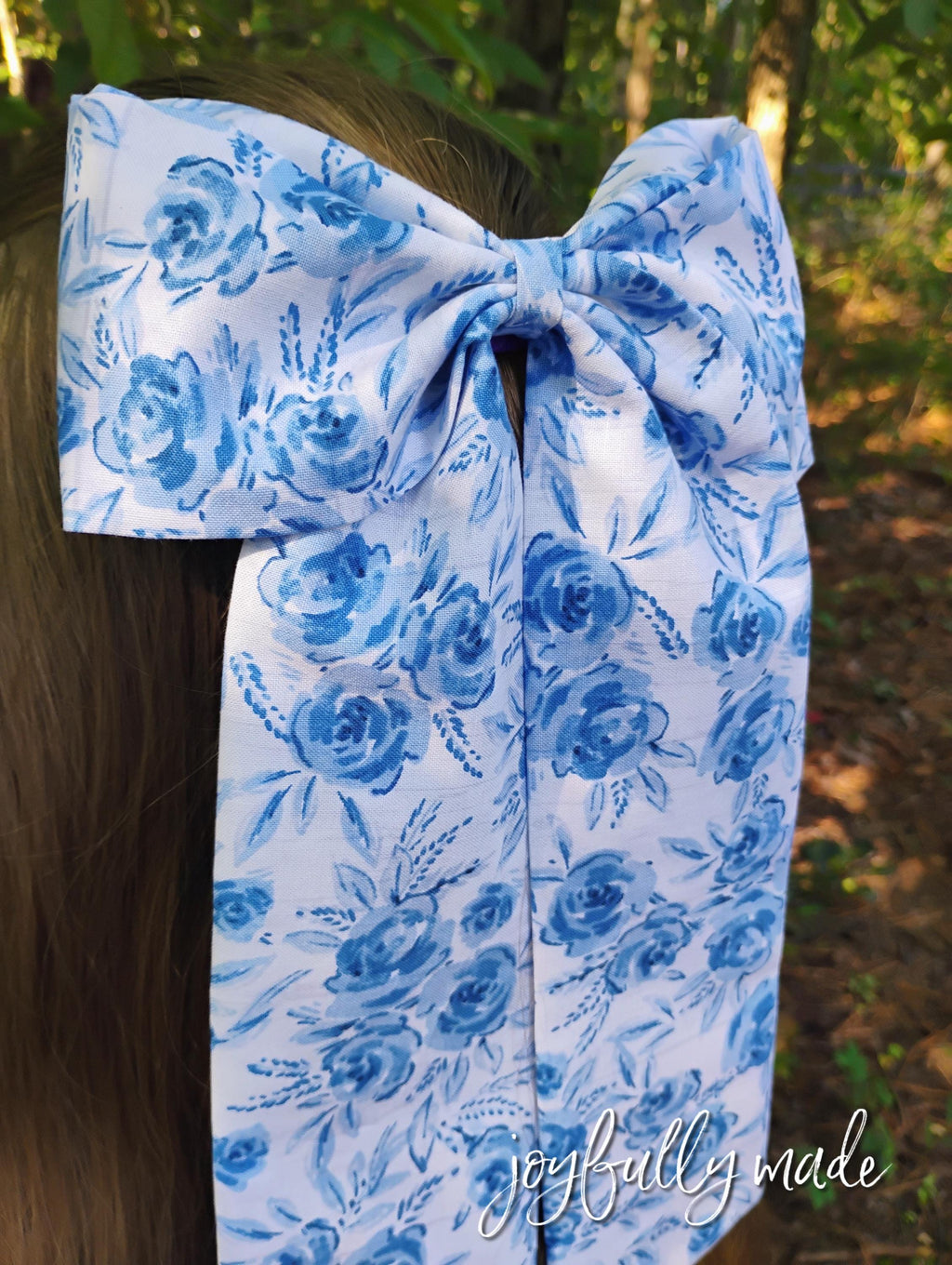 Jumbo Blue Toile Hair Bow: Large Sailor Bow with Alligator Clip