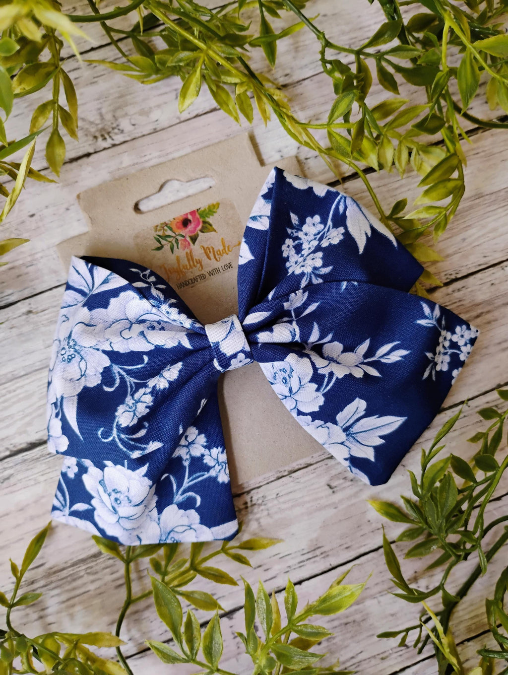 Dark Blue Toile Floral Hair Bow, Headband, or Ornament