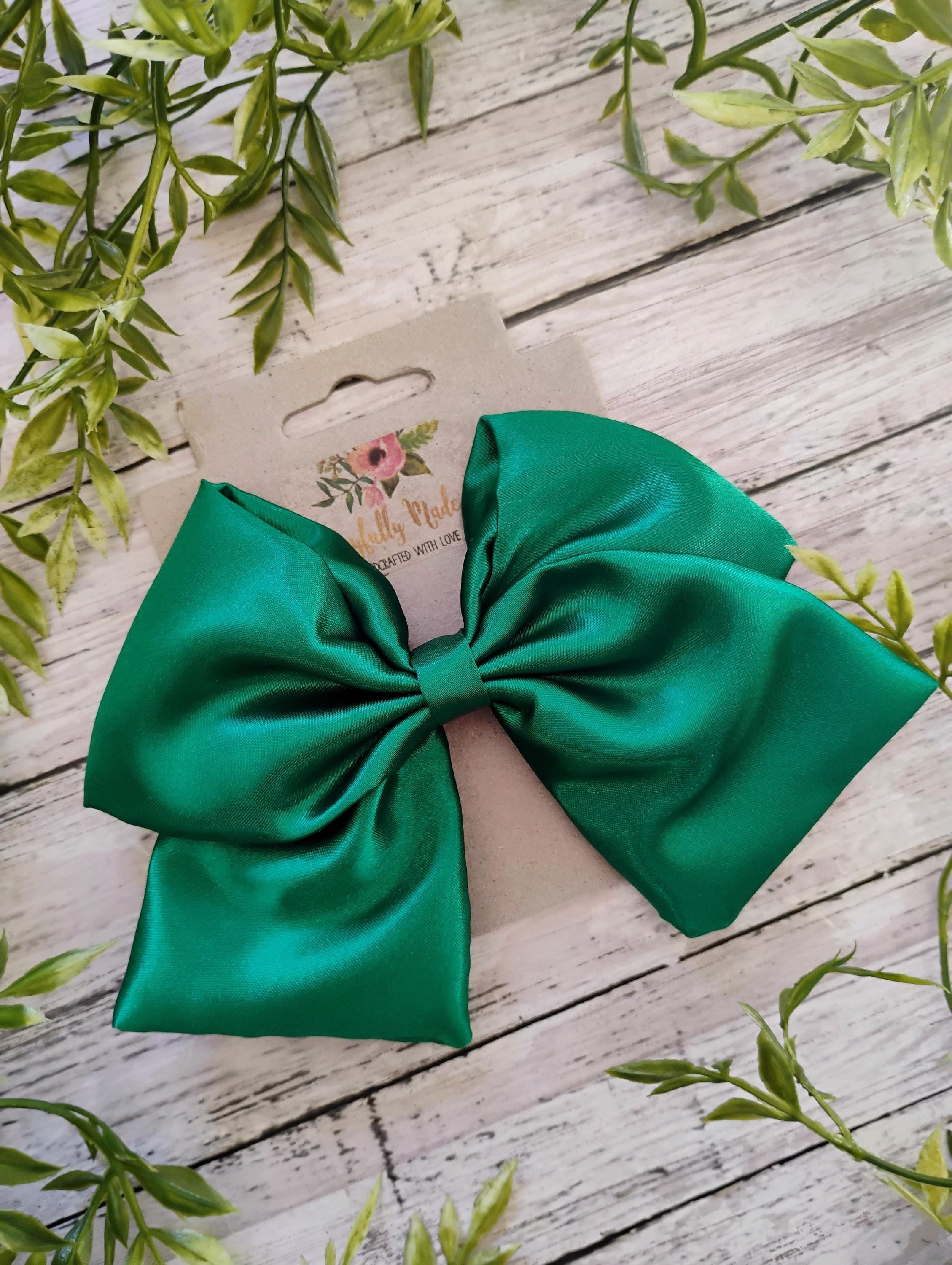 Green Satin Hair Bow, Headband, or Ornament