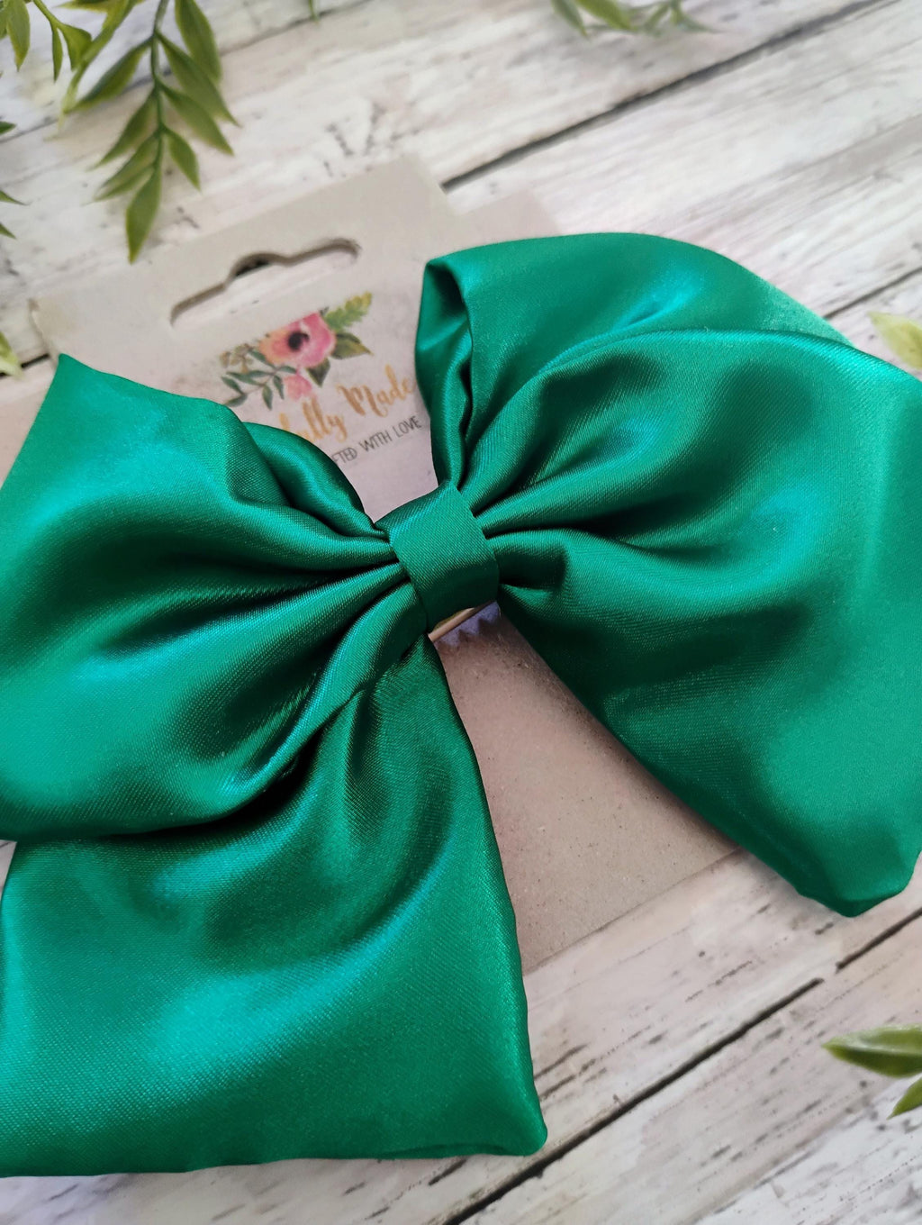 Green Satin Hair Bow, Headband, or Ornament