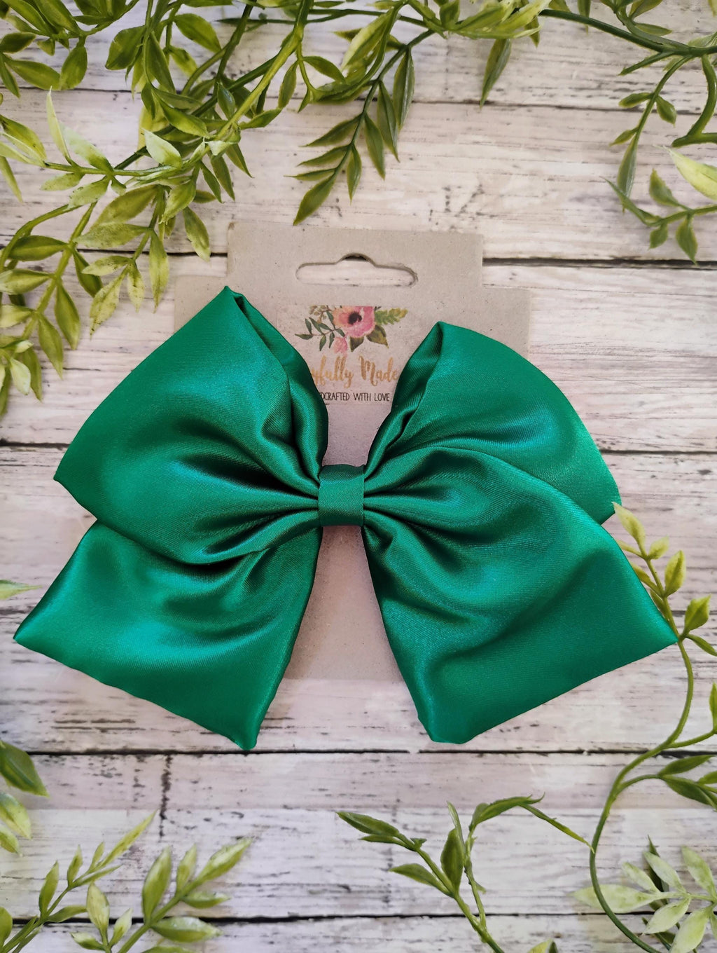 Green Satin Hair Bow, Headband, or Ornament