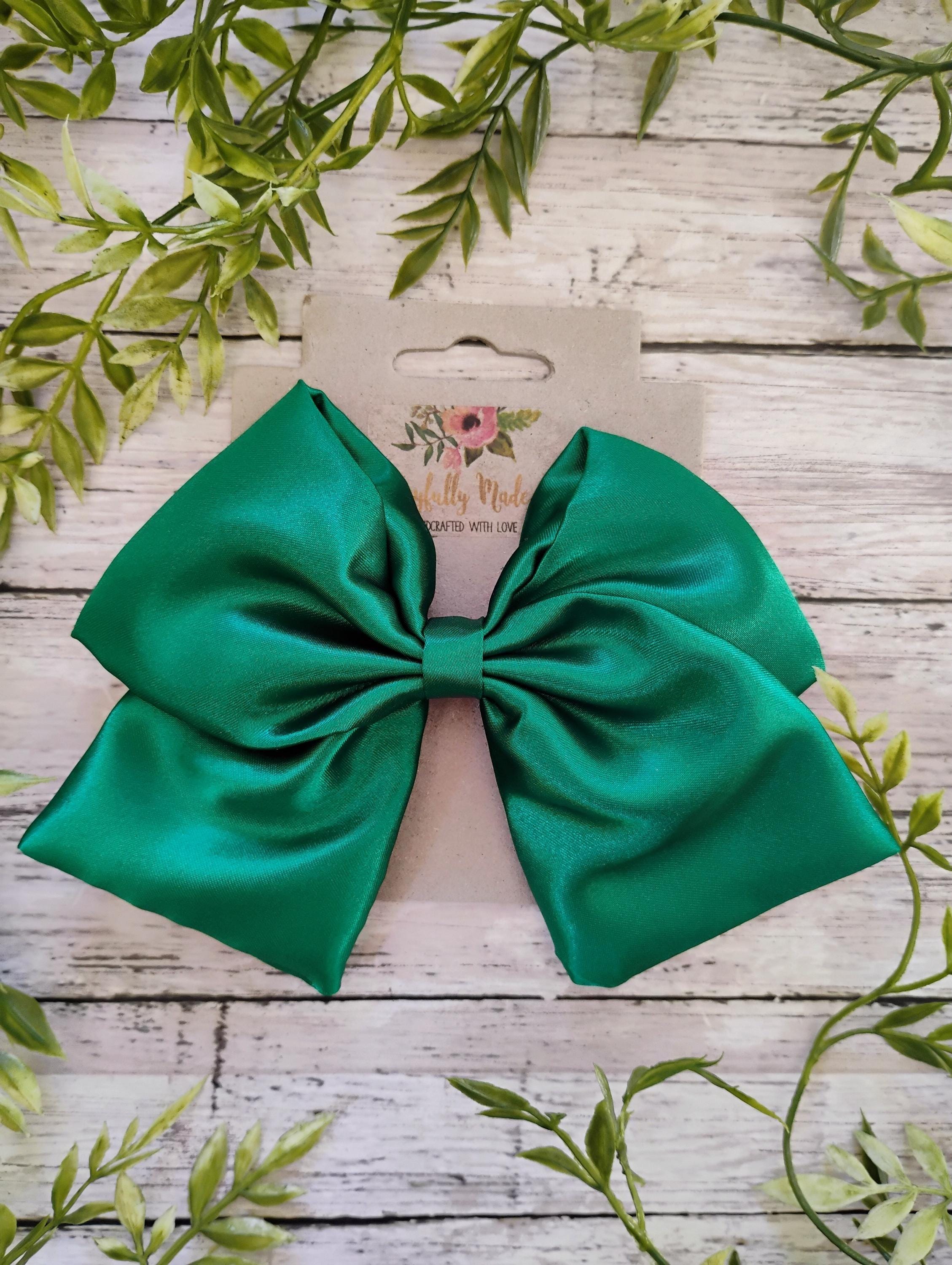 Green Satin Hair Bow, Headband, or Ornament