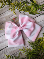 Pink Stripe Hair Bow: Handmade Cotton Hair Clip, Headband or Ornament