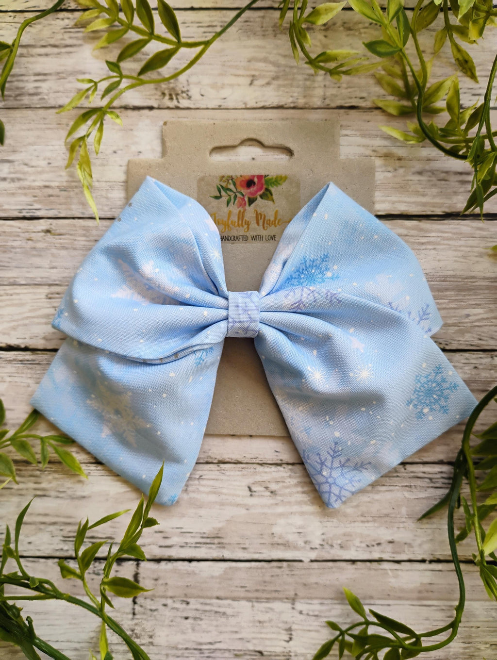 Snow Hair Bow: Handmade Cotton Hair Clip, Headband or Ornament