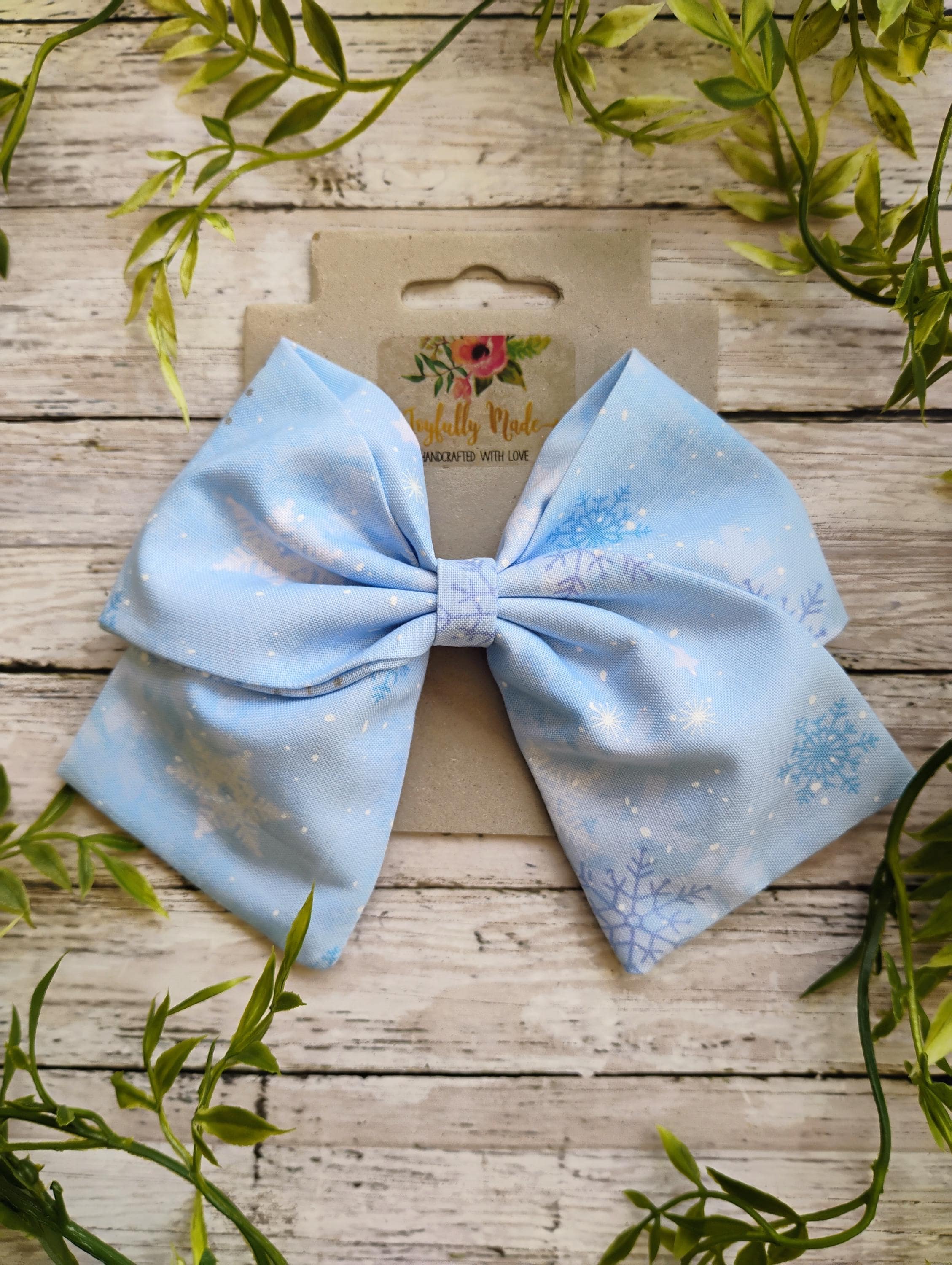 Snow Hair Bow: Handmade Cotton Hair Clip, Headband or Ornament