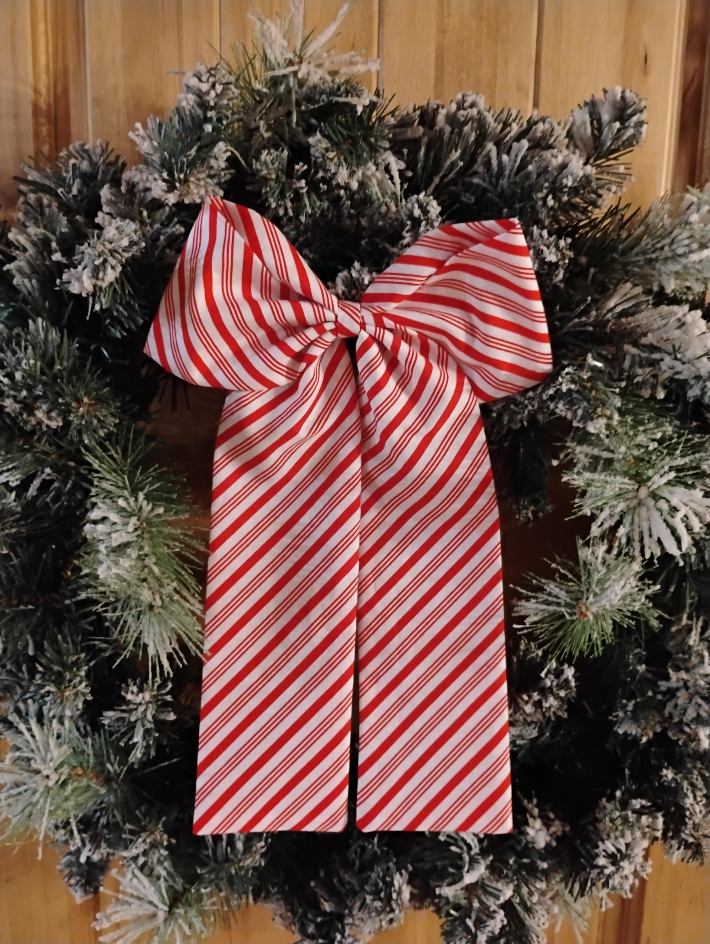 Jumbo Candy Cane Bow: Large Peppermint Wreath or Garland Bow with Alligator Clip