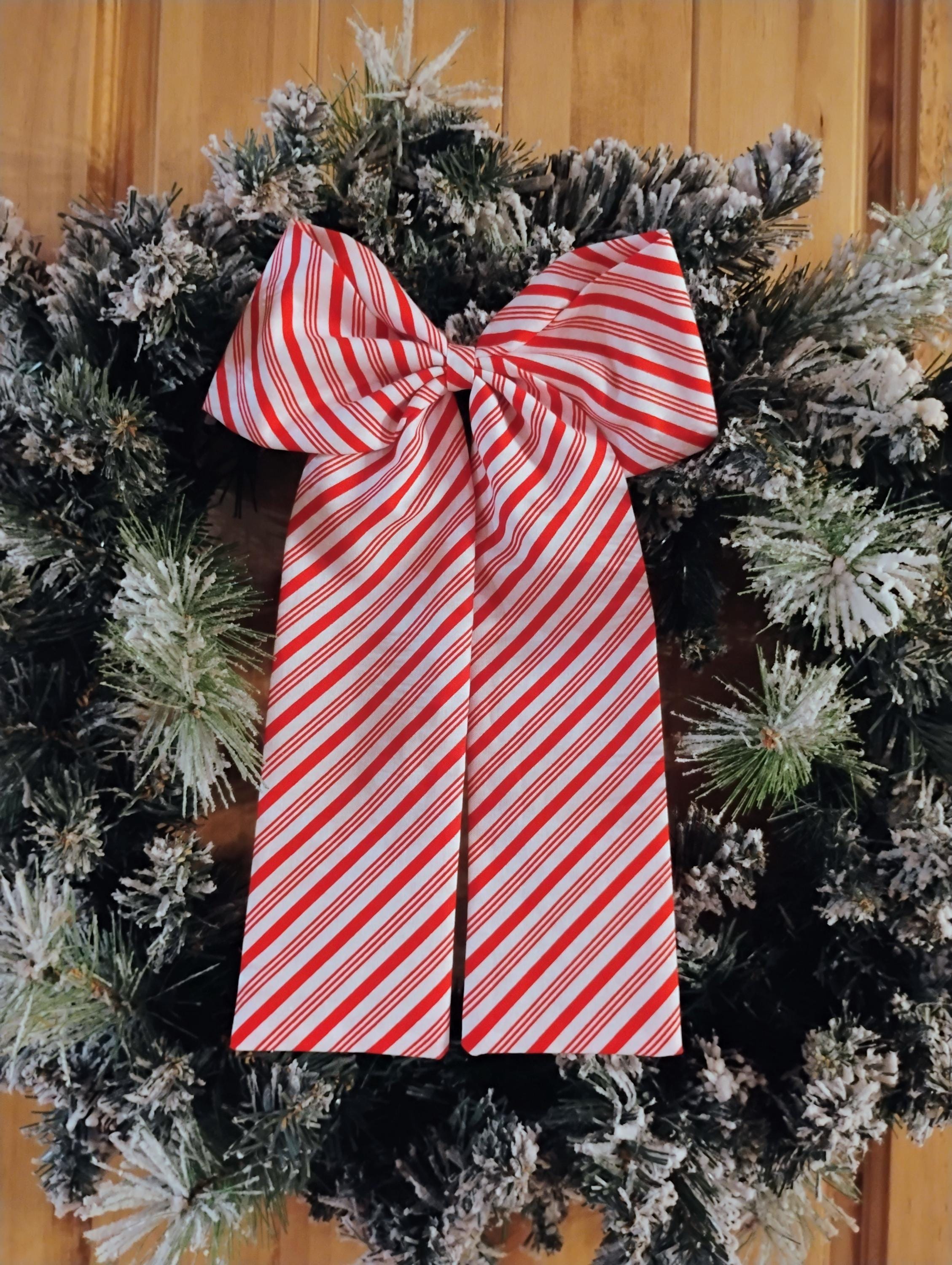 Jumbo Candy Cane Bow: Large Peppermint Wreath or Garland Bow with Alligator Clip