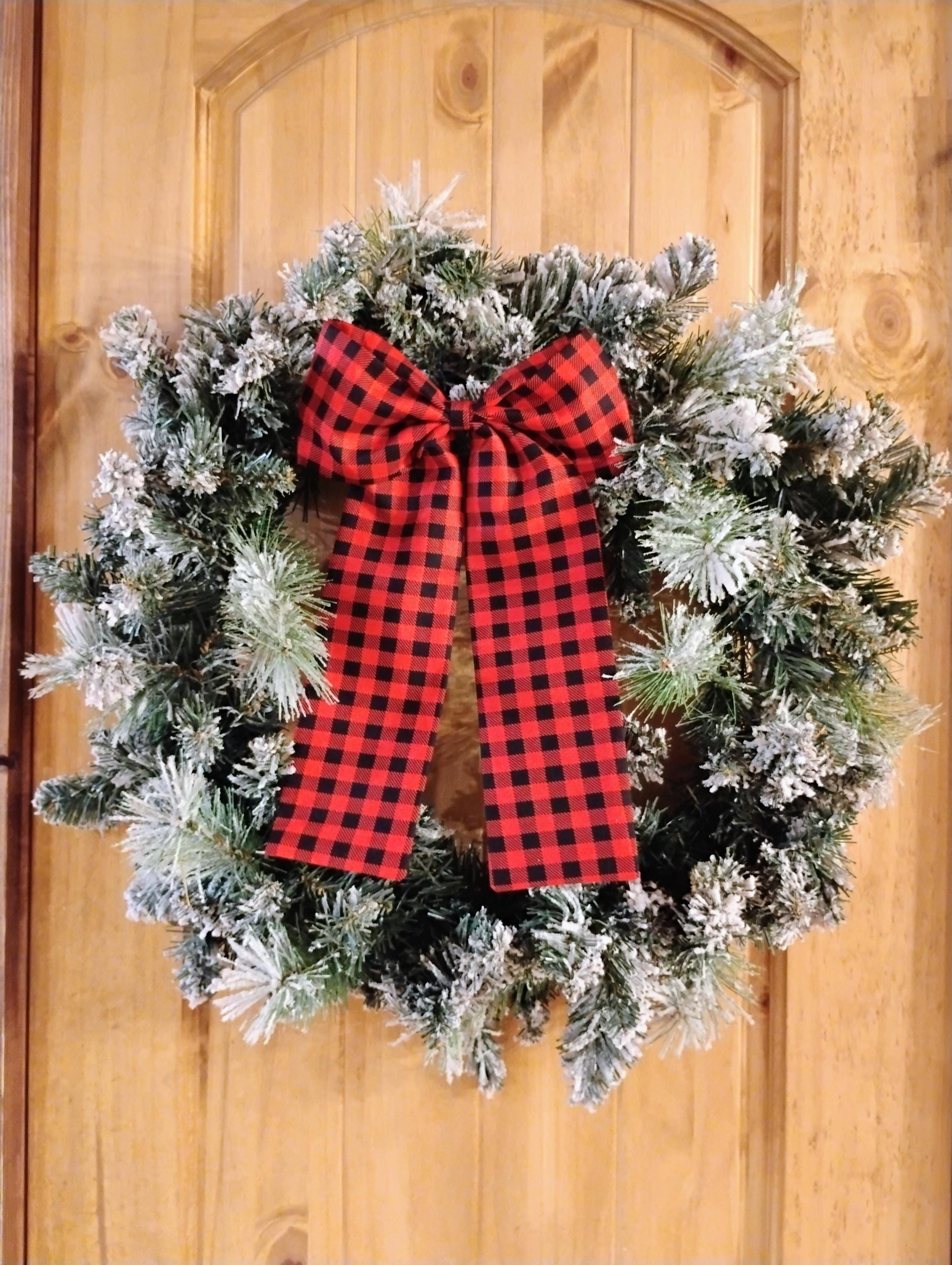 Red and Black Buffalo Check Bow: Large Wreath or Garland Bow with Alligator Clip