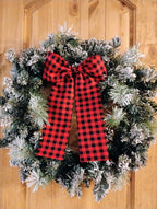 Red and Black Buffalo Check Bow: Large Wreath or Garland Bow with Alligator Clip
