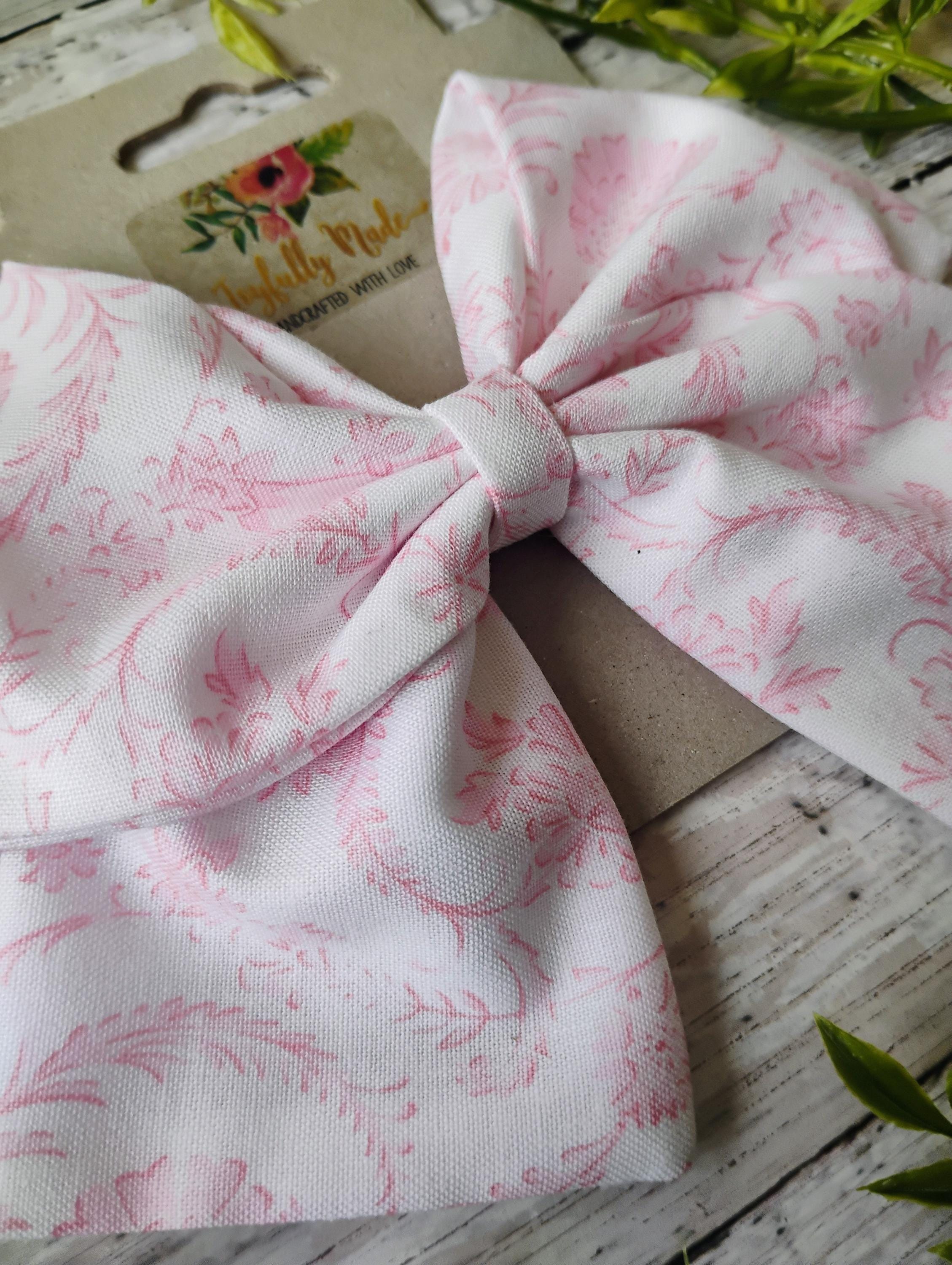 Pink Toile Hair Bow: Handmade Cotton Hair Clip, Headband or Ornament