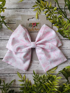 Pink Toile Hair Bow: Handmade Cotton Hair Clip, Headband or Ornament