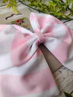 Pink Stripe Hair Bow: Handmade Cotton Hair Clip, Headband or Ornament