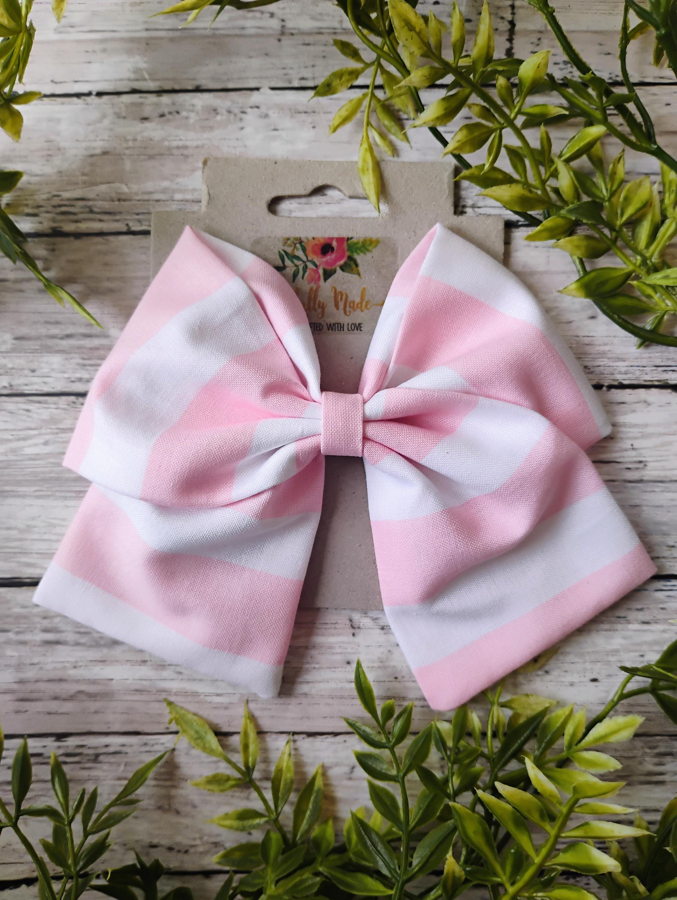 Pink Stripe Hair Bow: Handmade Cotton Hair Clip, Headband or Ornament