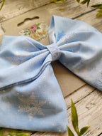 Snow Hair Bow: Handmade Cotton Hair Clip, Headband or Ornament